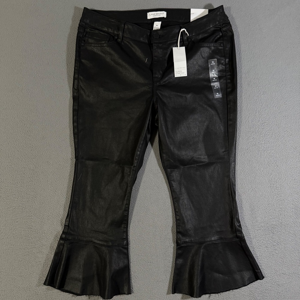 Lane Bryant Coated Black Petite Flare Leggings Size‎ 16P Super Stretch NWT